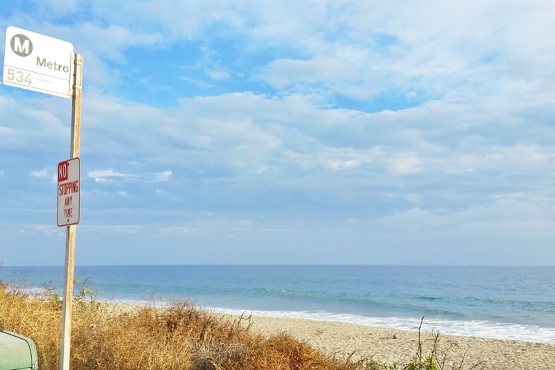 One day trip to Malibu without a car. Getting around Malibu by 534 bus from LA or Santa Monica to Malibu on Pacific Coast Highway PCH. day trip from Los Angeles LA Santa Monica. California travel blog