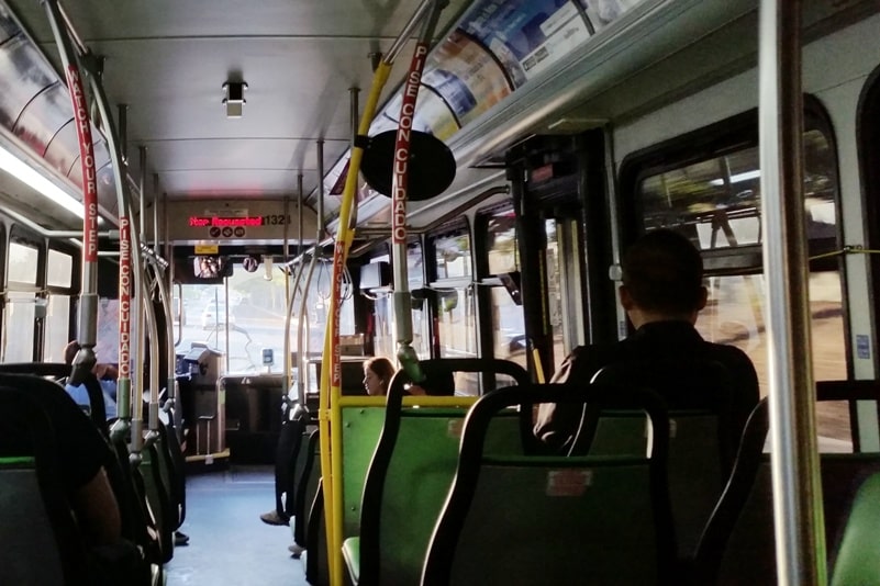 Los Angeles Airport LAX to Santa Monica bus seats inside. California travel blog