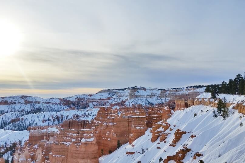 Sunset Point in winter at Bryce Canyon National Park. photo spots. Utah travel blog