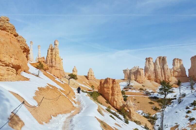 Sunset Point to Navajo Loop Trail to Peekaboo Loop Trail, hiking in winter. hikes from Sunset Point, Bryce Canyon National Park. Utah travel blog