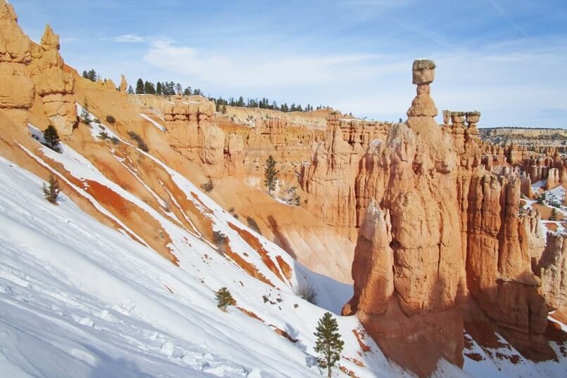 Thor's Hammer at Bryce Canyon National Park in winter. Trail from Sunset Point. Utah travel blog