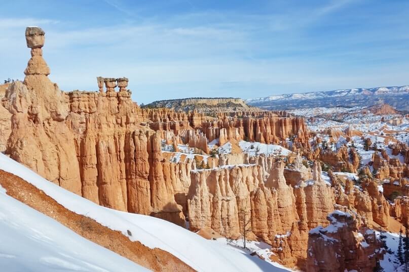 Thor's Hammer at Bryce Canyon National Park in winter. Trail from Sunset Point. Utah travel blog