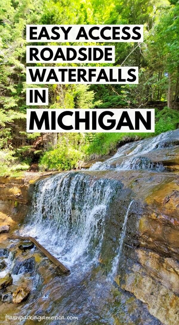 Alger Falls easy roadside waterfalls in Munising. short trail. UP Upper Peninsula waterfalls. Michigan travel blog