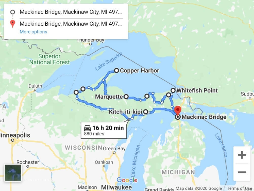 UP road trip map. Best places to visit in the UP upper peninsula Michigan. Michigan travel blog