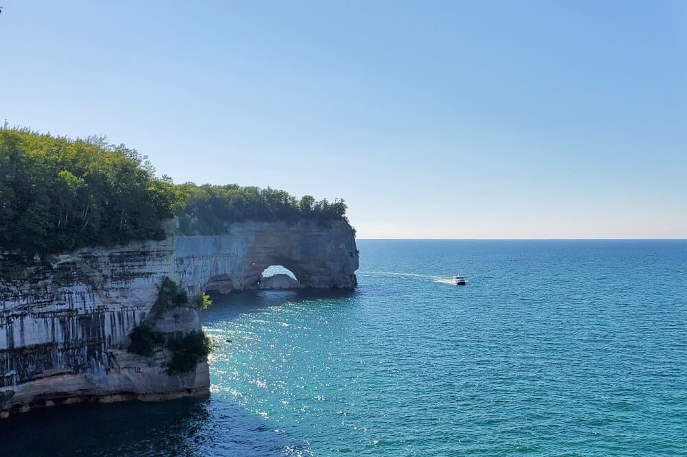 Best places to visit in the UP upper peninsula Michigan: Pictured Rocks National Lakeshore cliffs, Munising. Michigan travel blog