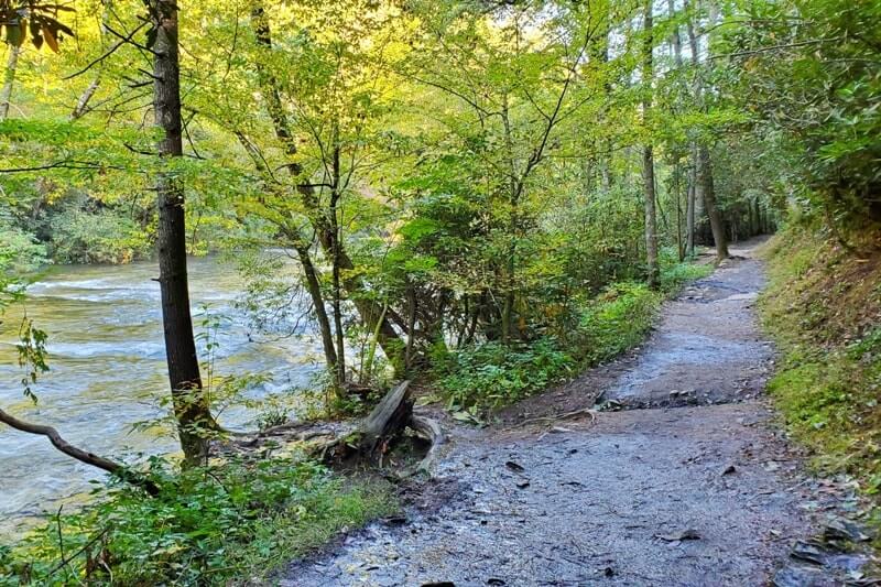 Abrams Falls hiking trail: Best Cades Cove hike in Smoky Mountains. river walk hike. Tennessee TN. Smokies travel blog