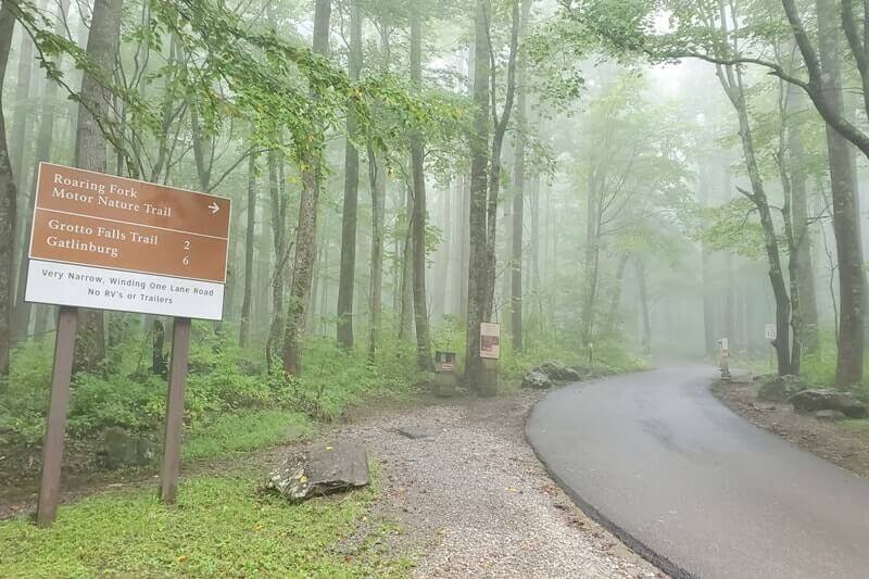 Driving to Grotto Falls Trail parking on Roaring Fork Motor Nature Trail. Getting there. smokies travel blog