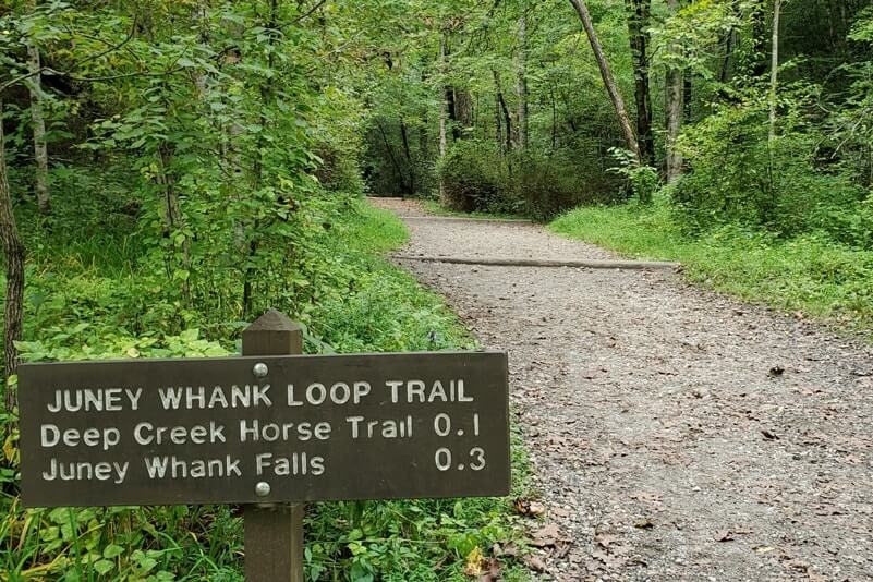 Hiking to waterfalls in Great Smoky Mountains National Park: Juney Whank Falls Trail. Best waterfall hikes in the Smoky Mountains in North Carolina NC. Smokies travel blog