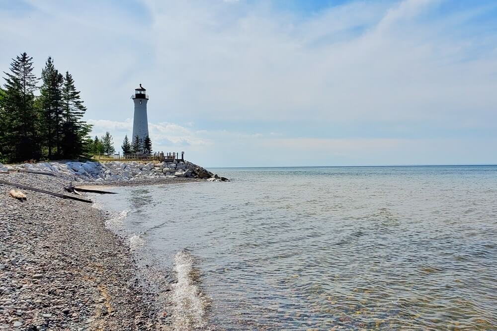 Crisp Point Lighthouse: Best Lake Superior beaches to visit in Upper Peninsula, near Crisp Point lighthouse. Best Michigan beaches. UP michigan travel blog