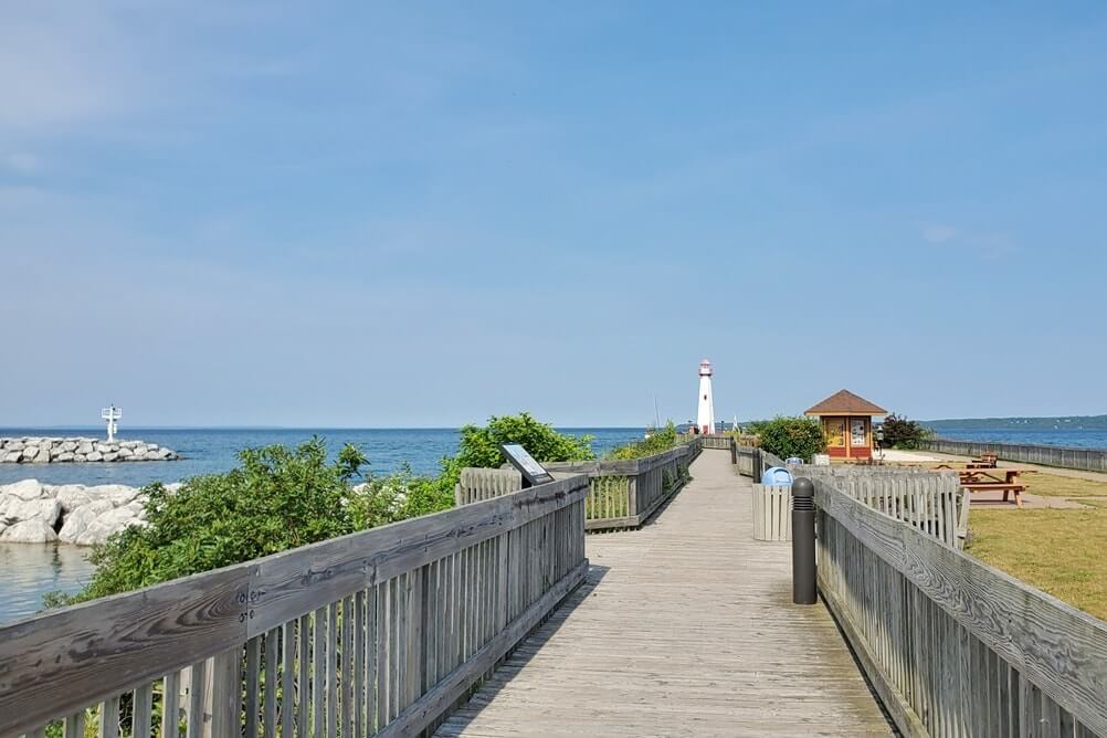 Huron Boardwalk Trail to get to Wawatam Lighthouse pier in St Ignace MI. up michigan travel blog