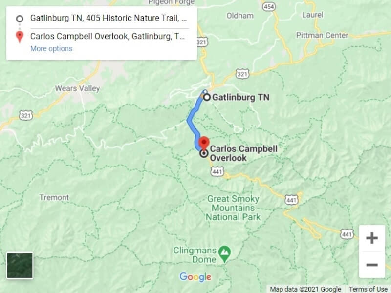 Map. Getting to carlos campbell overlook from gatlinburg to clingmans dome. smoky mountains travel blog