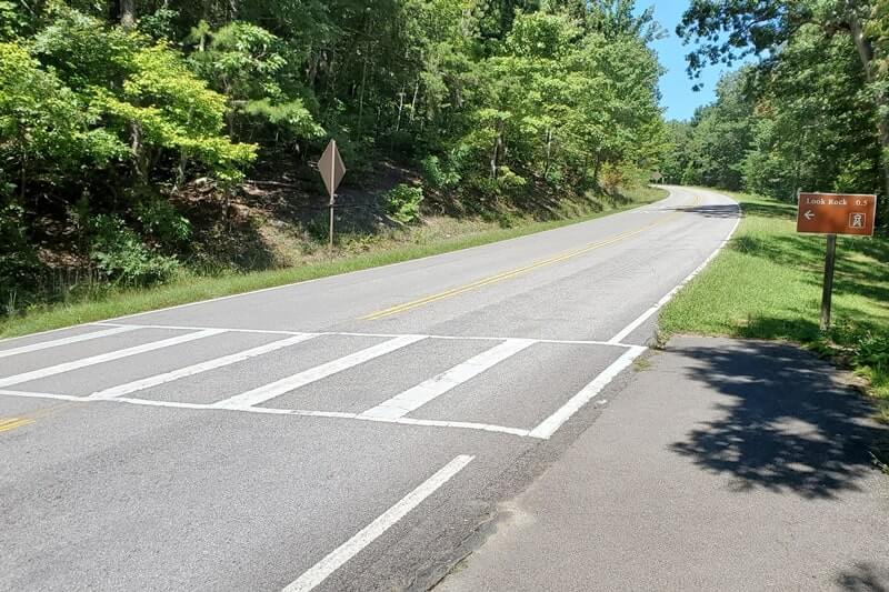 Foothills Parkway west overlooks and parking spots: Trail to Look Rock tower. look rock hike. Smoky Mountains travel blog
