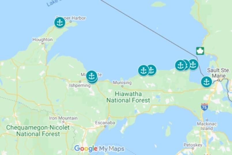 Lake Superior lighthouse tour map. Upper peninsula michigan lighthouses map. great lakes lighthouse. up michigan travel blog