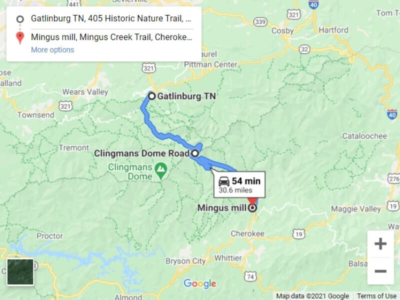 map. getting from gatlinburg to clingmans dome to mingus mill. driving directions. nc smoky mountains travel blog