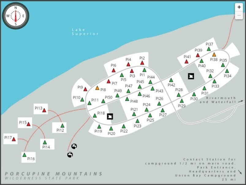 Presque Isle campground map. camping in porcupine mountains state park. up michigan travel blog