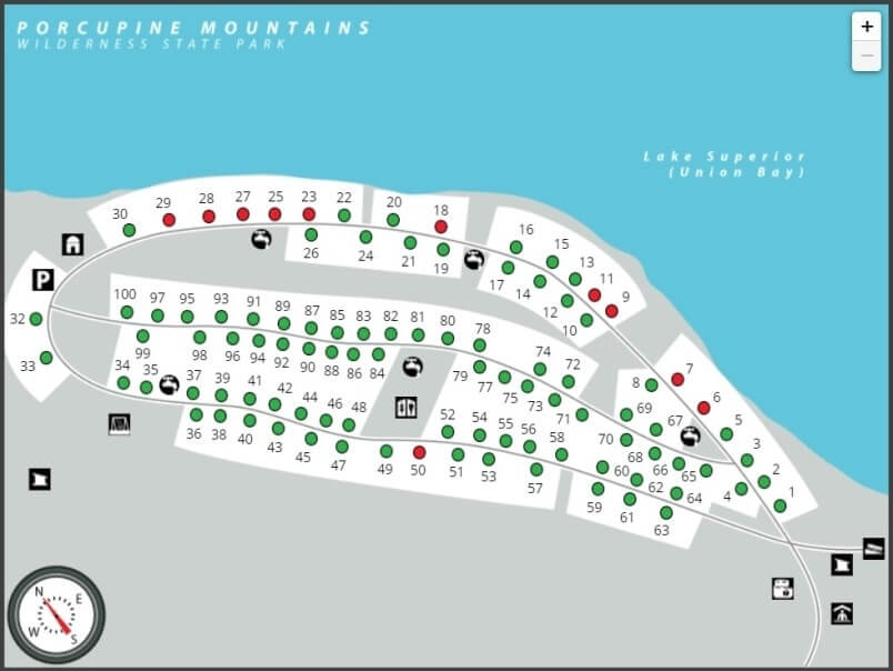 Union Bay campground map, porcupine mountains state park camping map. up michigan travel blog