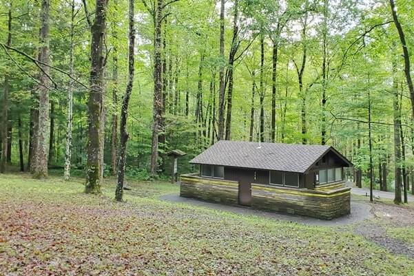 Great Smoky Mountains National Park camping. campground bathroom toilet. smokies travel blog