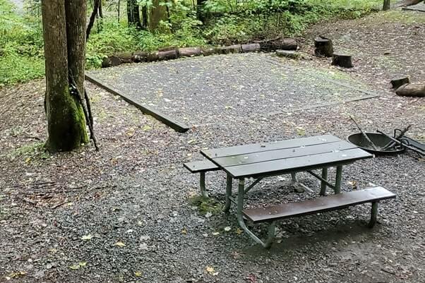 Great Smoky Mountains National Park camping. tent pad for tent camping at smoky mountains campground. smokies travel blog