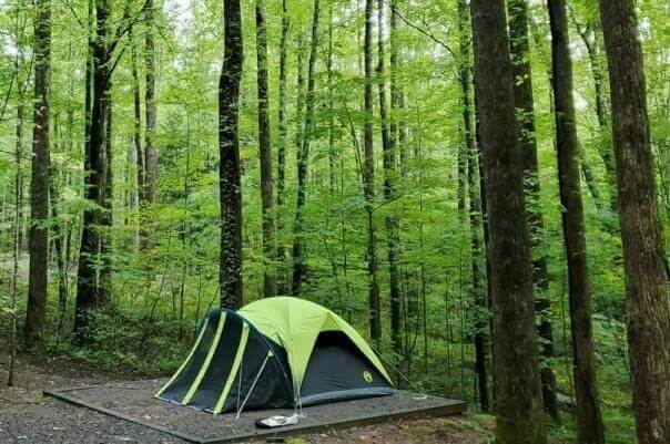 Great Smoky Mountains National Park camping. tent pad for tent camping at smoky mountains campground. smokies travel blog