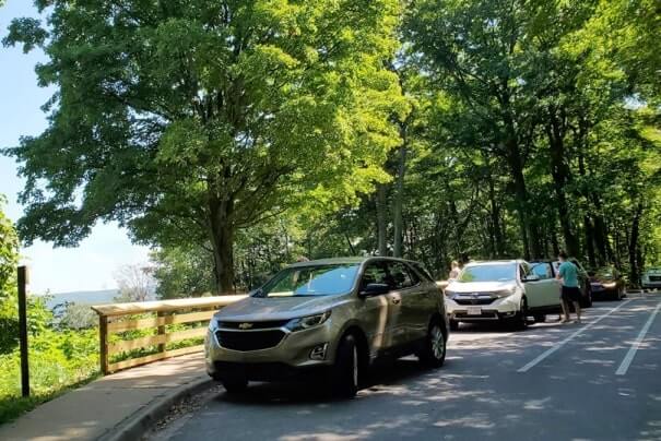 Pierce Stocking Scenic Drive parking at glen lake overlook. stop #2. michigan travel blog