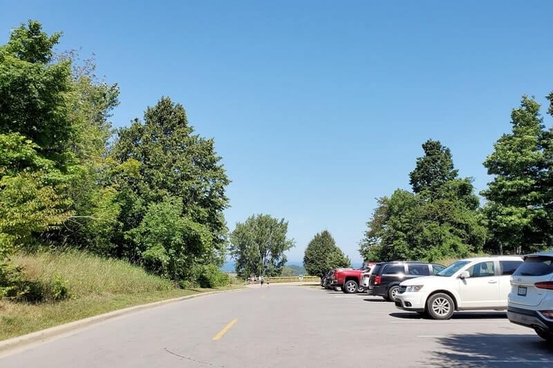 Pierce Stocking Scenic Drive parking at dune overlook. stop #3. michigan travel blog