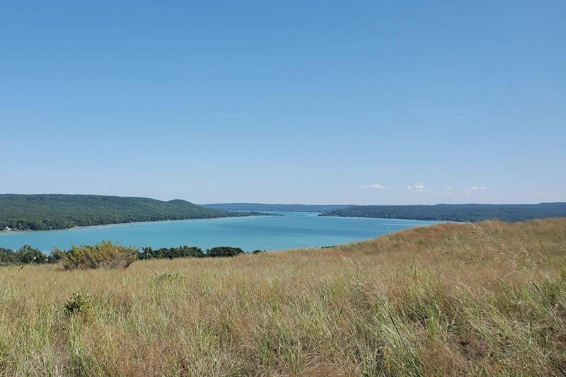 Best stops on Pierce Stocking Scenic Drive: glen lake overlook on the Cottonwood Trail. stop #4. michigan travel blog