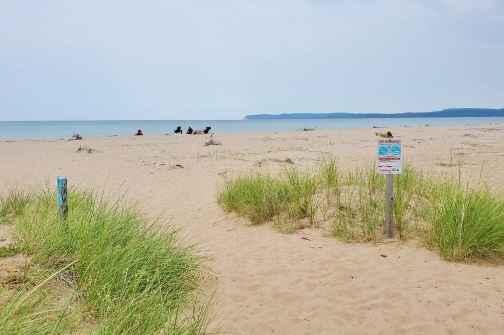 Beach trail to Sleeping Bear Point beach, Lake Michigan beach. michigan travel blog