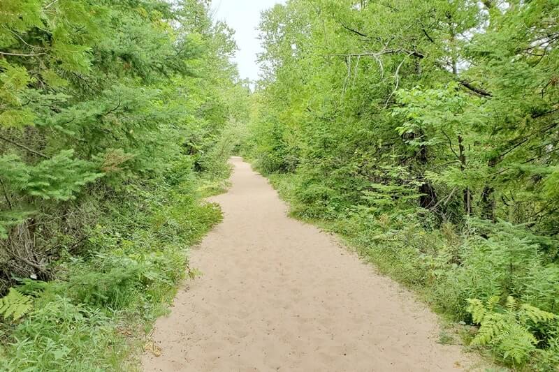 Beach trail to Sleeping Bear Point beach, Lake Michigan beach. michigan travel blog