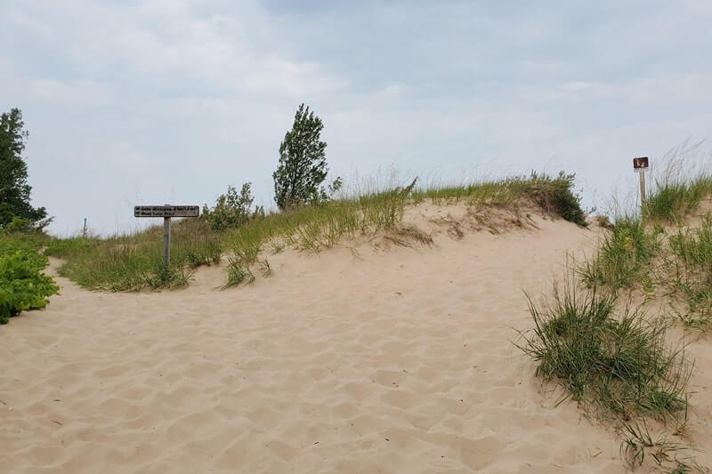 Beach trail to Sleeping Bear Point beach, Lake Michigan beach. michigan travel blog