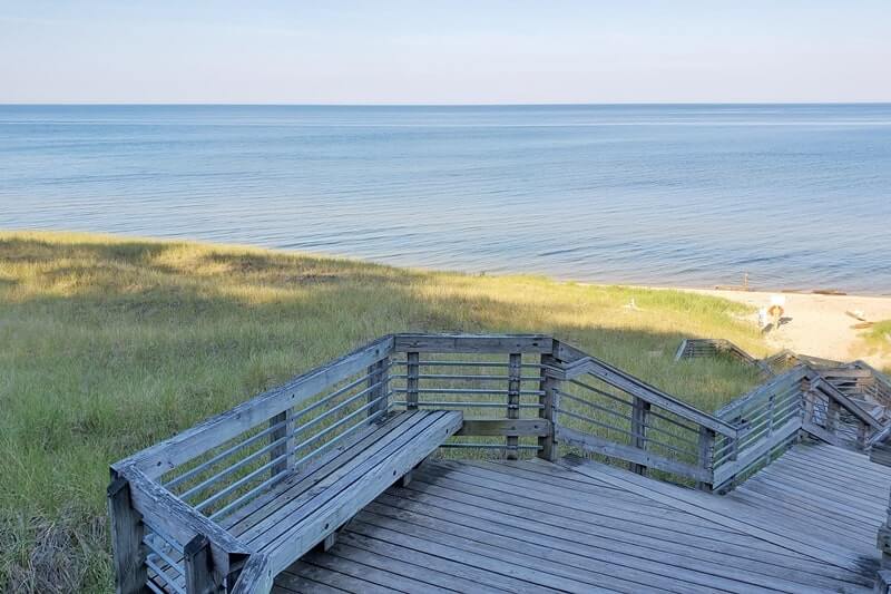 Stairs to beach. Lake Michigan overlook. Lake Michigan beach access. Muskegon State Park camping, Lake Michigan campground. michigan travel blog
