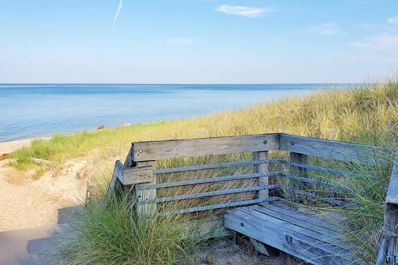 Stairs to beach. Lake Michigan overlook. Lake Michigan beach access. Muskegon State Park camping, Lake Michigan campground. michigan travel blog