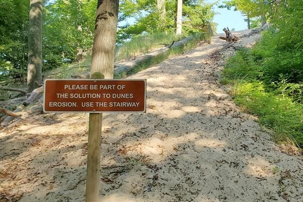 Muskegon State Park camping, Lake Michigan campground. sand dunes erosion. michigan travel blog