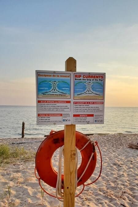 Muskegon State Park camping near Lake Michigan beach swimming safety, lake michigan campground. michigan travel blog