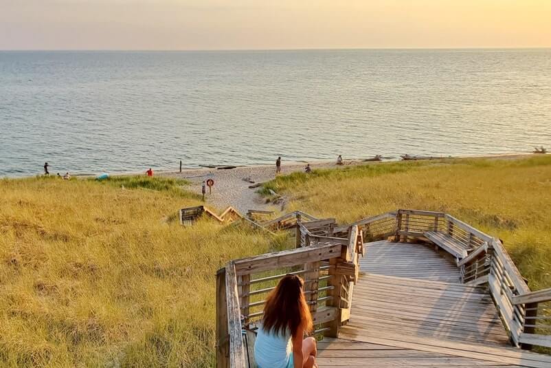 where to go for Muskegon State Park sunset spot, Lake Michigan sunset near Lake Michigan campground. michigan travel blog