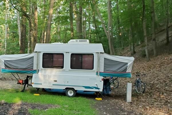 electricity for trailer RV camping in Muskegon State Park, Lake Michigan campground. michigan travel blog