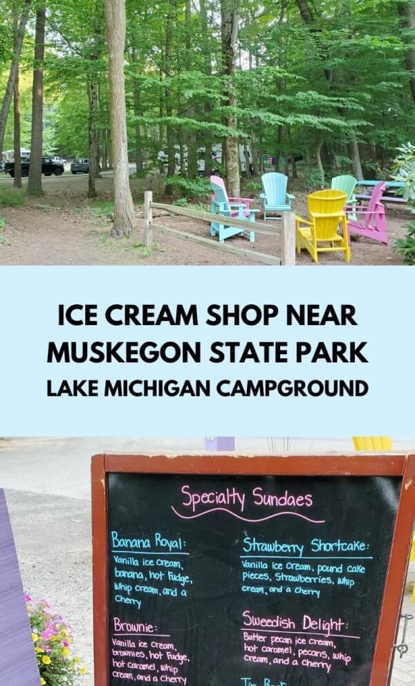 Ruth Anne's ice cream. Muskegon ice cream shop near Muskegon State Park campground. outdoor seating, outdoor dining food places in muskegon mi. michigan travel blog