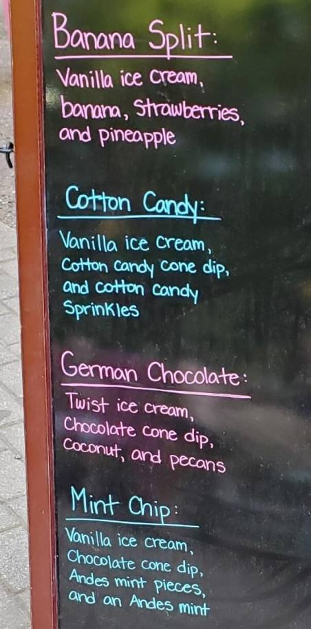 ruth ann's ice cream menu. ice cream flurry. flavors. Muskegon ice cream shop. michigan travel blog