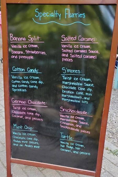 ruth ann's ice cream menu. ice cream flurry. flavors. Muskegon ice cream shop. michigan travel blog