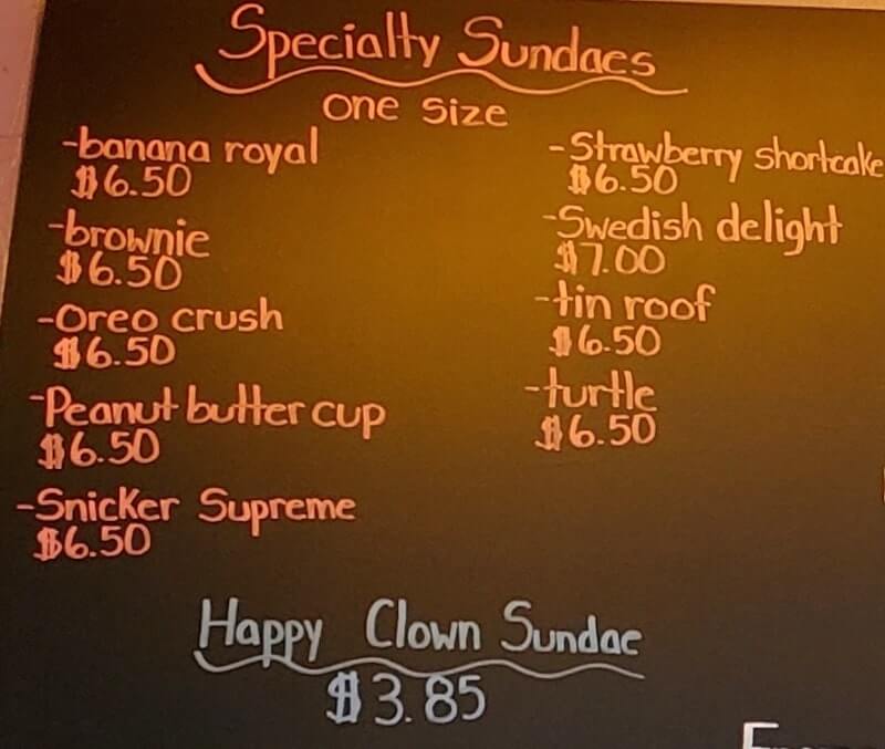 ruth ann's ice cream menu. cost and prices. ice cream sundae. Muskegon ice cream shop. michigan travel blog