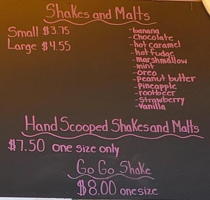 ruth ann's ice cream menu. cost and prices. ice cream shake. ice cream malt. Muskegon ice cream shop. michigan travel blog