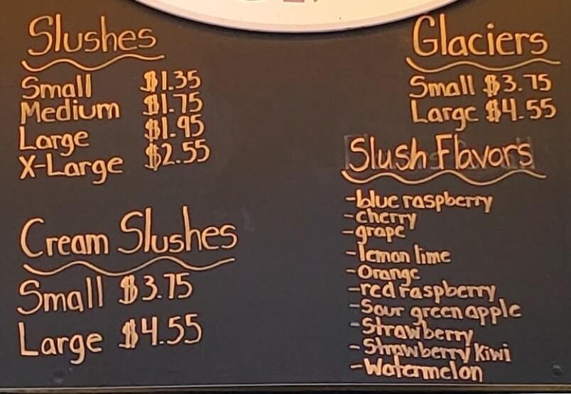 ruth ann's ice cream menu. cost and prices. ice cream slushie. Muskegon ice cream shop. michigan travel blog