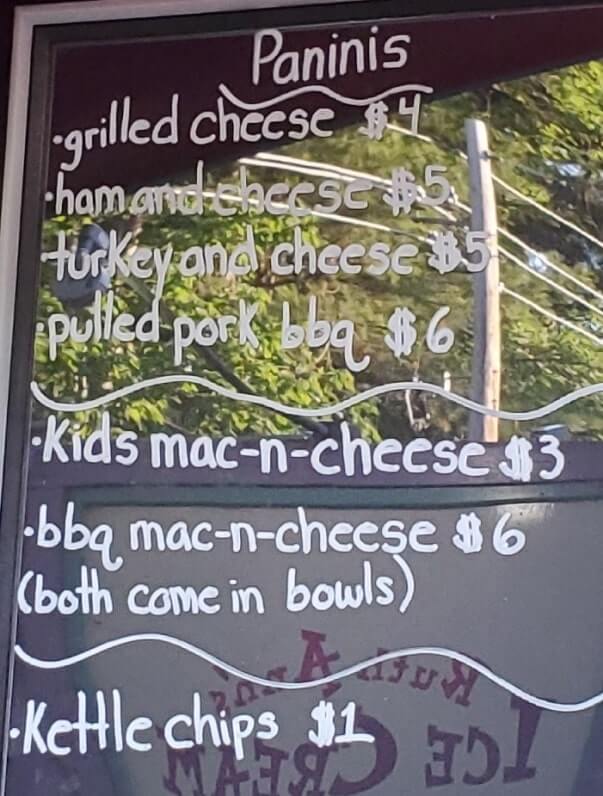 ruth ann's ice cream and food menu. cost and prices. Muskegon ice cream shop. michigan travel blog