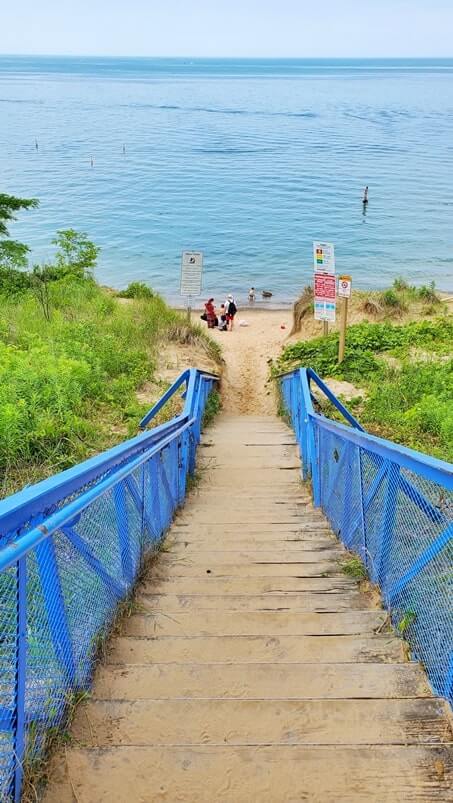 South Beach access at blue stairs. south haven, michigan travel blog
