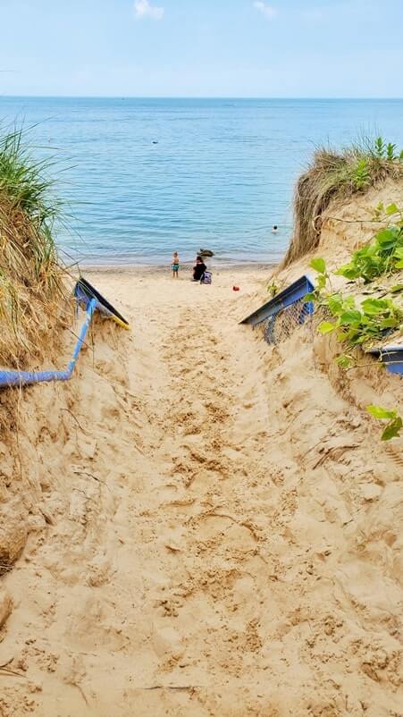 South Beach access at blue stairs. south haven, michigan travel blog