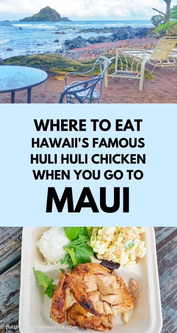 road to hana food stop. huli huli chicken at koki beach. chicken plate. hawaiian bbq. best road to hana food stops. where to eat. maui hawaii travel blog