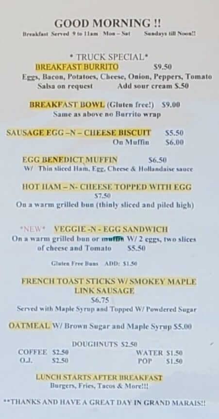 Bayfront Park food truck. grand marais food truck menu. fired u.p. food truck in northern michigan. up michigan travel blog