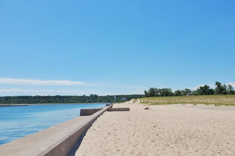 Getting to grand marais harbor of refuge outer lighthouse. up michigan travel blog