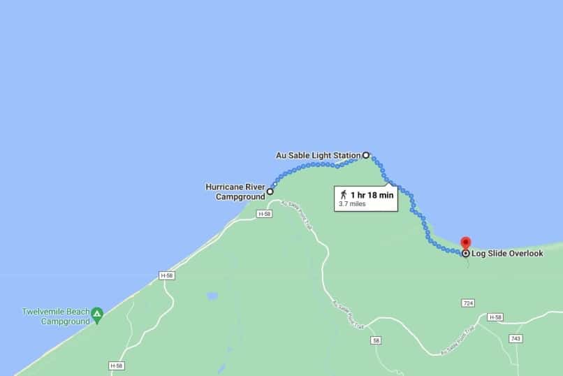 Pictured Rocks hiking map: au sable lighthouse hiking trail, north country trail in michigan along lake superior. hiking from hurricane river campground. upper peninsula michigan travel blog