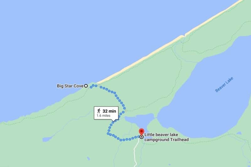 Pictured Rocks hiking map: big star cove hiking trail, north country trail in michigan along lake superior. hiking from little beaver lake campground. upper peninsula michigan travel blog