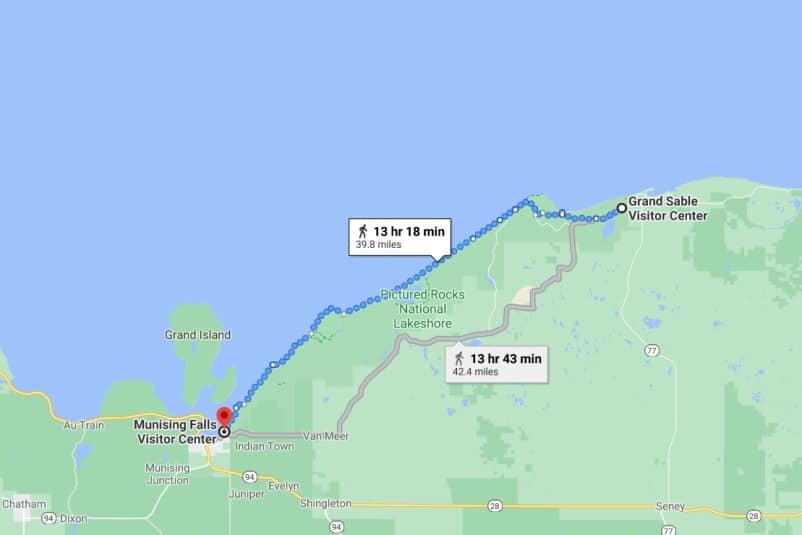 Pictured Rocks hiking map: north country trail in michigan along lake superior. upper peninsula michigan travel blog